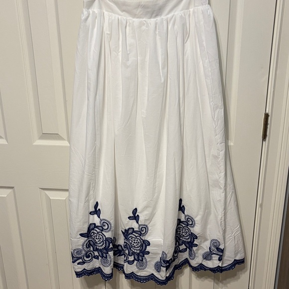 Liv Los Angeles Dresses & Skirts - White Maxi Skirt with Navy Embroidery